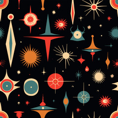Atomic Era Retro 60s Mid Century Modern Colorful Seamless Vector Pattern Illustration