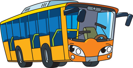 Funny small bus with eyes. Vector illustration