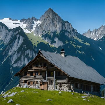 Photo of a picturesque house nestled on a hill with breathtaking mountain vistas