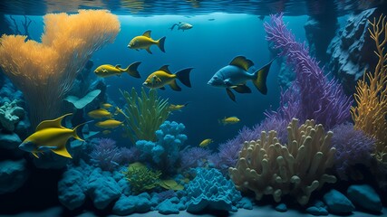 Naklejka na ściany i meble Photo of a diverse and vibrant underwater world in a large aquarium