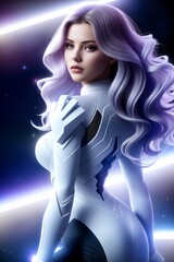 Beautiful girl in space, futuristic illustration