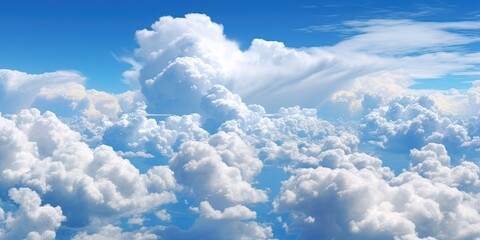Naklejka na ściany i meble Cumulus clouds high up in blue sky over head
