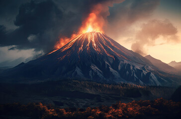 Astonishing Natural Phenomenon: Volcanic Eruption Unleashing Explosive Lava and Vast Ash Cloud