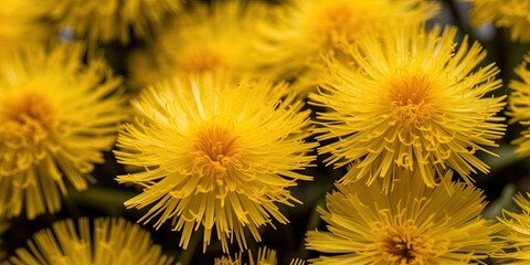 Dandelion yellow flowers closeup - Taraxacum dissectum blooming