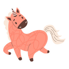 Children toy cute pink unicorn. Vector illustration. Fantasy animal in decorative style.