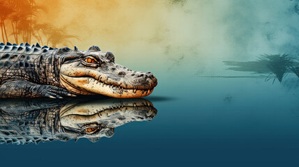Obraz premium Positive Crocodile cartoon style with copy space