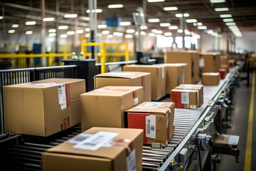 Die ordentlich angeordneten Reihen von Paketen und Versandetiketten in einem Logistikzentrum.