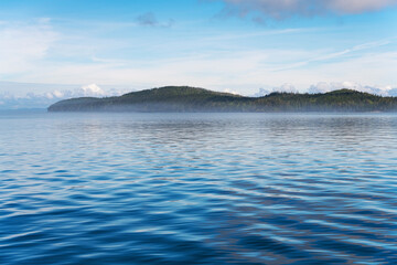 Landscape on whale watching excursion, Telegraph Cove, Vancouver Island, British Columbia, Canada.