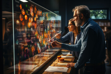 Brainstorming Session. Group of people gathered around a whiteboard, exchanging thoughts and sparking creative ideas. Generative Ai.