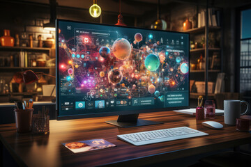 Idea Generation. Computer screen with various app icons, representing the digital landscape of brainstorming and idea creation. Generative Ai.