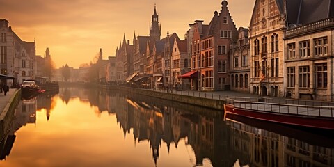 Fototapeta premium Ghent, Belgium Town Cityscape at Dawn