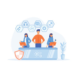 Customer service, 247 global online technical support, Call center, call processing system,  flat vector modern illustration 