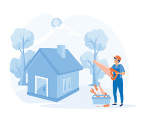 Home renovation concept, Carpenter, plumber and electrician services, building maintenance, flat vector modern illustration