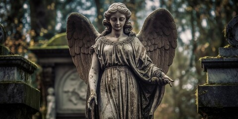 Obraz premium Guardian angel wings at old cemetery
