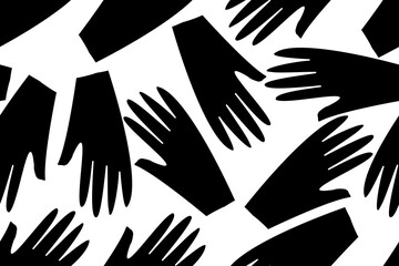 BLACK HANDS SILHOUTTE. Connect, support, partnership, friendship, business, touch. Trendy, stylish, fashionable, seamless vector pattern for design and decoration.