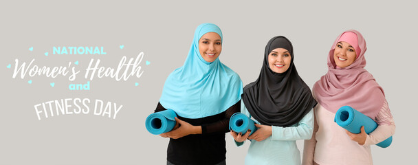 Banner for National Women's Health and Fitness Day with sporty Muslim women