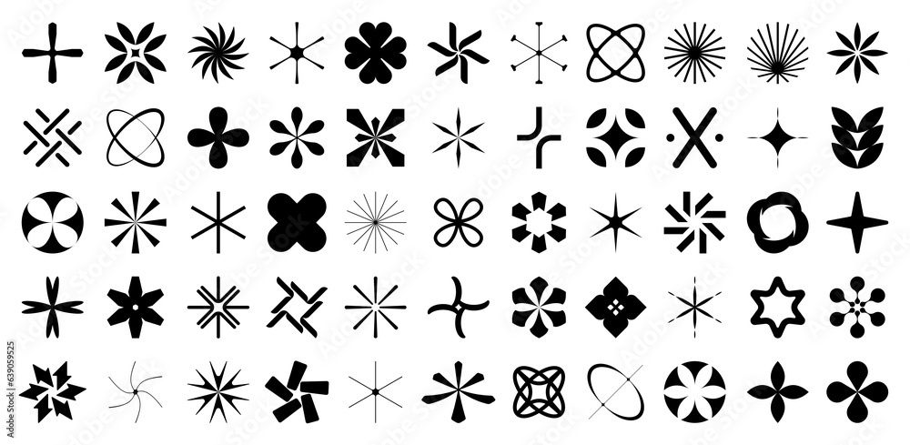 Poster Abstract geometry PNG graphic design elements collection, Big set of various form retrofuturistic y2k, labels, shapes, stickers, Modern bold brutalistic objects and shapes set 2