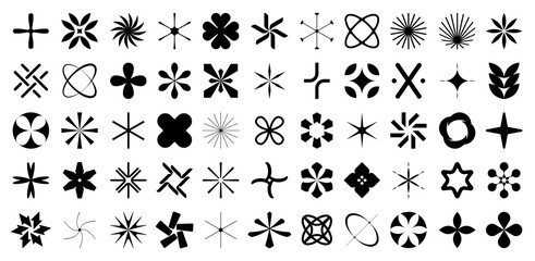 Fototapeta premium Abstract geometry PNG graphic design elements collection, Big set of various form retrofuturistic y2k, labels, shapes, stickers, Modern bold brutalistic objects and shapes set 2