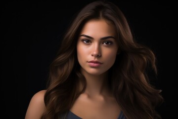 Fototapeta premium A spanish beauty 20 years old with shoulder-length hair - studio photo