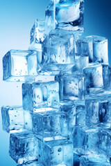 Blue White Ice Cubes Background Close-Up