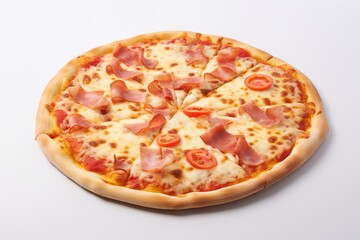 Round Italian pizza highlighted against a white isolated background.. ai generation