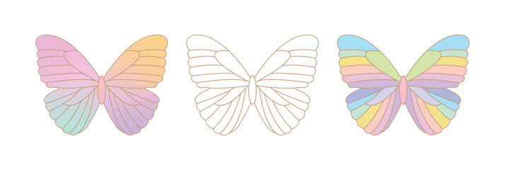 An illustration set of 'butterflies', insects with wings. A simple and colorful butterfly illustration.