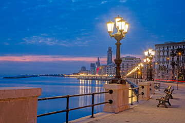 Bari - The promenade at dusk. - obrazy, fototapety, plakaty