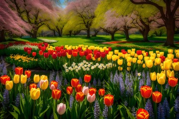 field of tulips in spring Generated Ai
