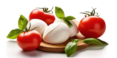 Mozzarella typical Italian product derived from milk with tomatoes and basil