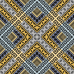 Elegant Greek geometric seamless pattern. Rhombus. Colorful greek vector background. Beautiful tribal ethnic style ornaments. Repeat backdrop. Ornate design with greek key, meanders. Endless texture