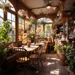Fototapeta na wymiar A flower garden in a rustic dining room 