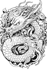 A simple drawing of a dragon in profile. Perfect for coloring or tattooing. Chinese theme