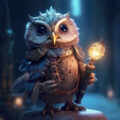 the owl is holding a magic wand
