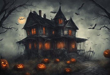 Fototapeta na wymiar Creepy and Spooky Retro Style Halloween Banner