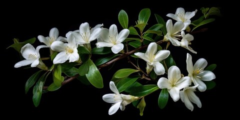 Philidelphus coronarius( common Seringa, Jasmine of poets) . Delicate white flowers against dark green leaves