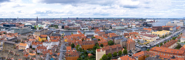 Naklejka na ściany i meble Panoramic of the Danish city of Copenhagen, from the top of a tower.