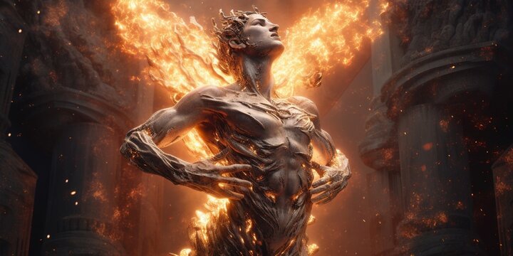 Prometheus bringing the fire to humankind majestic. Generative AI AIG15.