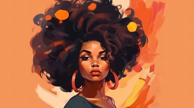 Sexy African American Female and Her Beautiful Afro Against Orange Background