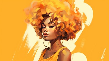 Sexy African American Female and Her Beautiful Blonde Afro Against Yellow Background 