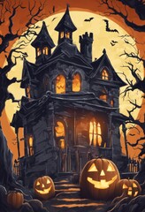 Fototapeta na wymiar Creepy and Spooky Retro Style Halloween Poster