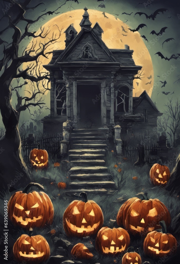 Wall mural Creepy and Spooky Retro Style Halloween Poster