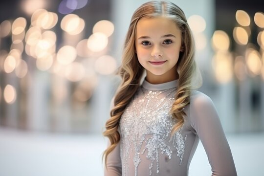 beautiful little girl in evening dress posing at christmas shopping mall