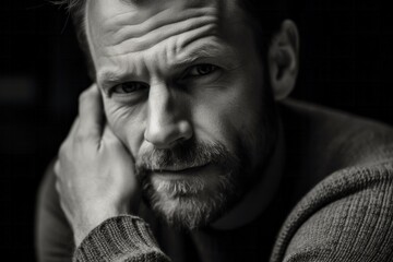 Portrait of a mature man on a dark background. Toned.