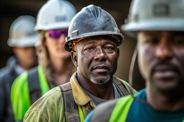 Portrait of African-American worker in hardhat standing in warehouse