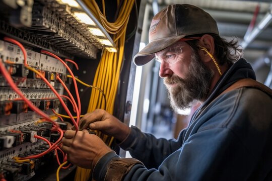 Portrait of an electrician repairing a switchboard in a power plant