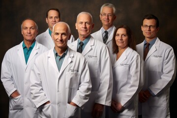 Fototapeta na wymiar Portrait of a group of doctors standing on a dark background.