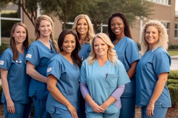 Portrait of a group of female healthcare workers standing in a row
