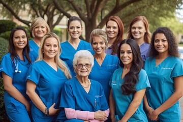 Group of healthcare workers smiling at camera. Portrait of a group of medical workers standing in a row.