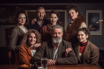Fototapeta premium Portrait of a group of people in the bar. Retro style.