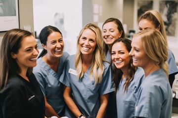 Portrait of a group of happy medical workers in the hospital.
